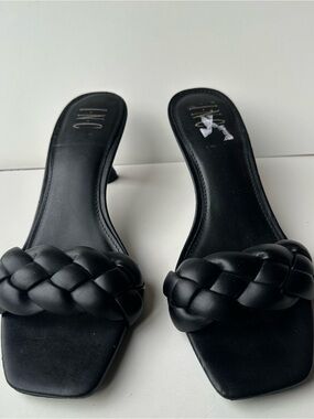 INC International Concepts Black Braided Slide Heels Kitten Heel Sandals Size 9M